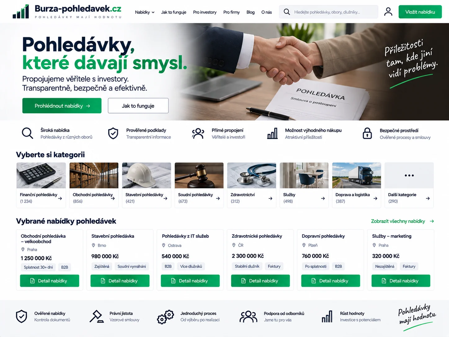 Ilustrační návrh pro Burza-pohledavek.cz: B2B platforma s nabídkami pohledávek a dokumentací
